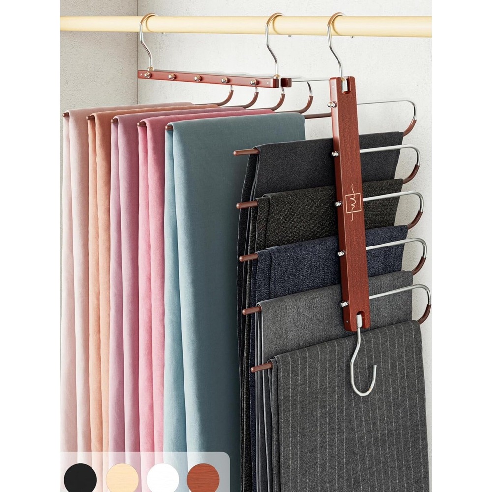 MORALVE 2 Space Saving Hangers for Closet Organizer Pants Hanger Mahogany Tone